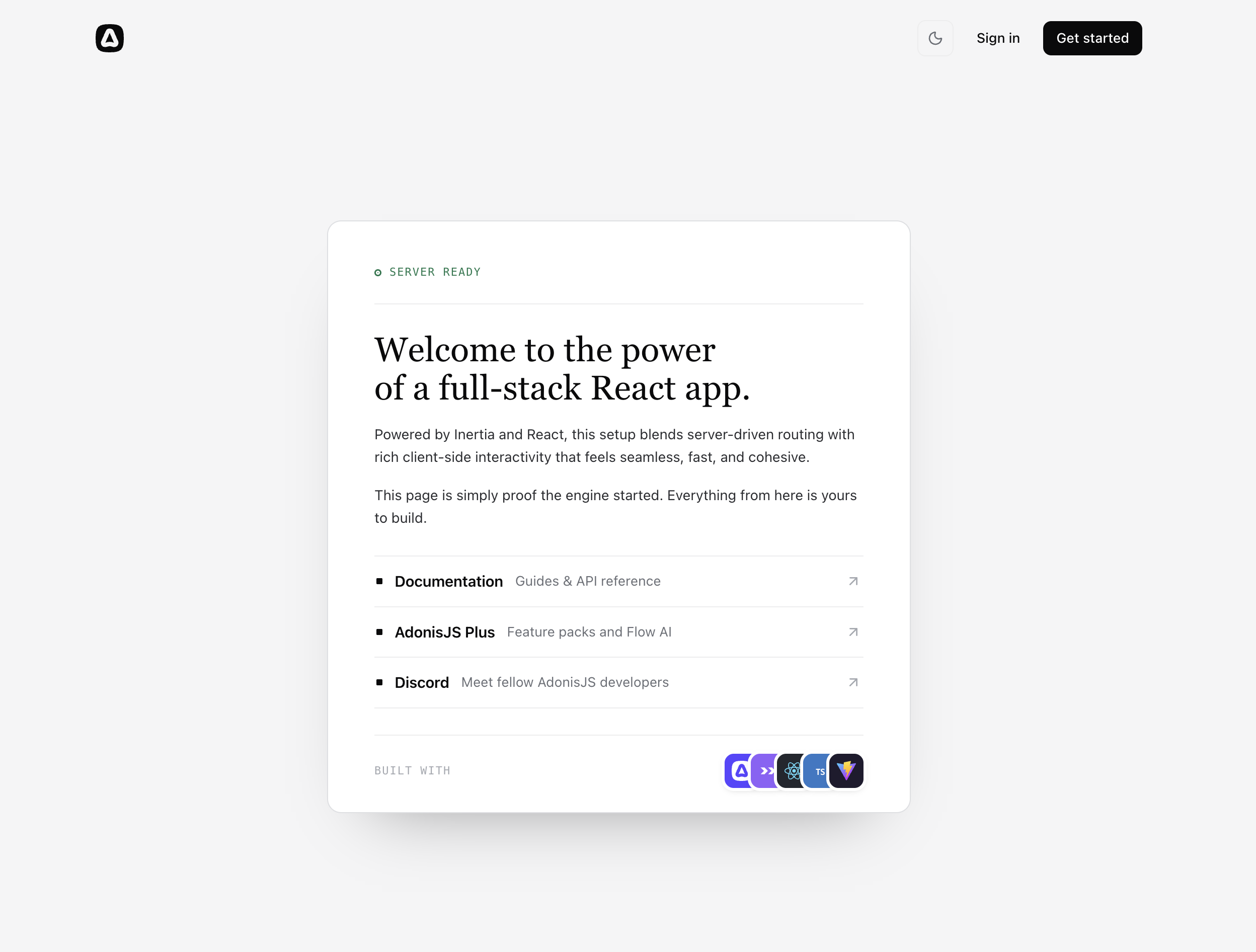 Landing page, light theme
